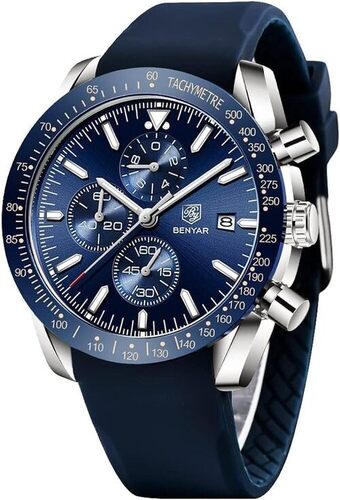 Mens Wrist Watch - Light Weight Standard Size, Dark Navy Blue Round Band | Stylish, Skin Friendly, Comfortable Design For Any Occasion